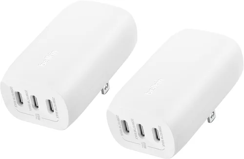 Belkin Bloque de cargador USB C de 3 puertos de 67 W - PPS USB-C PD3.1 PPS carga súper rápida - Samsung Galaxy S26, Apple iPhone 17, Air, Pro,