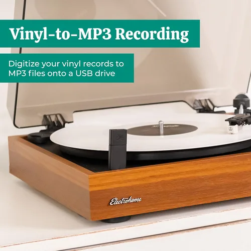 Miniatura 7 de Electrohome Montrose Record Player Stereo System, 4" Bluetooth Powered Bookshelf Speakers, Belt-Drive Bluetooth Turntable with Audio-Technica Teak