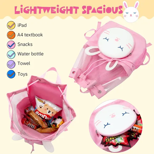 Miniatura 6 de Mygreen Bolsa de gimnasio con cordón para niños pequeños, linda caricatura, animales del zoológico, mochila deportiva