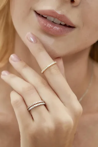 Miniatura 5 de EAMTI anillo de compromiso chapado en oro blanco de 14quilates, 564 de pulgada, con circonita, anillo de compromiso apilable, tamaños 3-13