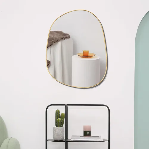 Miniatura 12 de ELEHUME Espejo asimétrico para decoración de pared de 27 x 35 pulgadas, moderno espejo de pared con marco dorado para sala de estar, baño