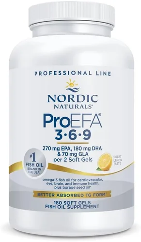 Nordic Naturals ProEFA 3-6-9, sabor a limón, 180 geles blandos, 565 mg de omega-3, EPA y DHA con GLA añadido, piel saludable, cognición y estado de