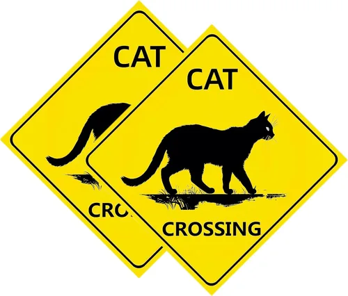 Cartel de cruce de gato, letrero de gato para Nene Crossing paquete de 2 piezas de letrero de cruce de gato para decoración de pared de garaje retro