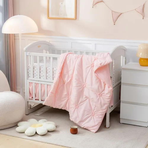 Miniatura 3 de PINNKKU - Juego de cama de 3 piezas para bebé niño o niña, incluye falda, manta y sábana, ropa de cama para bebé, diseño fruncido y plisado en rosa