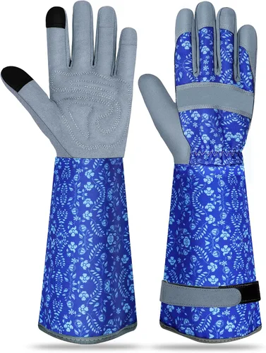 Miniatura 12 de Guantes largos de jardinería para mujer, guantes de cuero a prueba de espinas, guantes de trabajo transpirables para mujeres, patio, exteriores