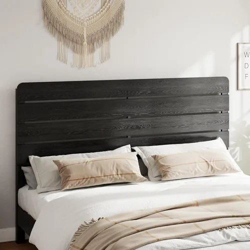 Miniatura 5 de Marco de cama de madera tamaño King con cabecera, base de cama de plataforma estilo granja rústica con soporte de listones de madera, resistente