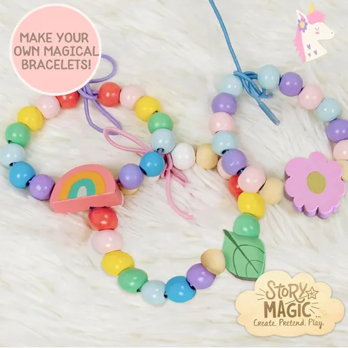 Miniatura 6 de Story Magic Juego de cuentas de flores de madera, más de 300 cuentas de madera de agujero grande y dijes para pulseras de cuentas, kit
