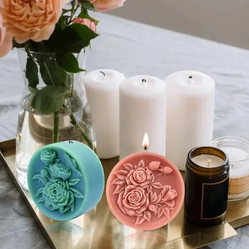 Miniatura 4 de 2 moldes redondos de jabón de flores para hacer jabón, molde de vela de resina rosa de silicona, molde de loción de bombas de baño, molde 3D para 2