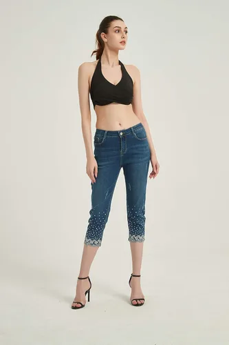 Miniatura 6 de ZENTHACE Jeans capri elásticos de tiro medio para mujer