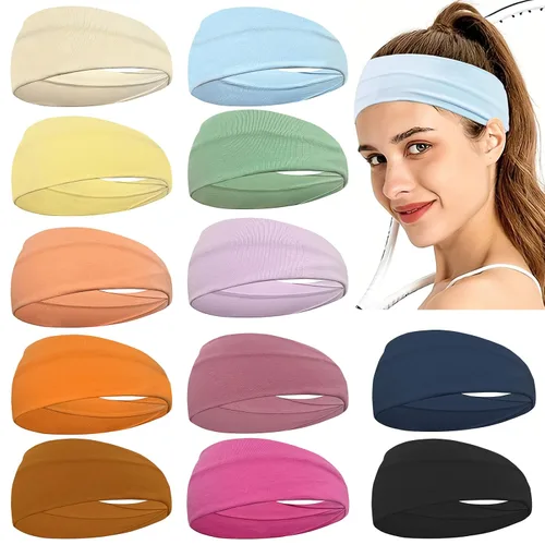 Miniatura 10 de CÉLLOT - Paquete de 12 bandas para la cabeza para correr para hombres, banda para el sudor deportiva para mujeres, banda para la cabeza deportiva