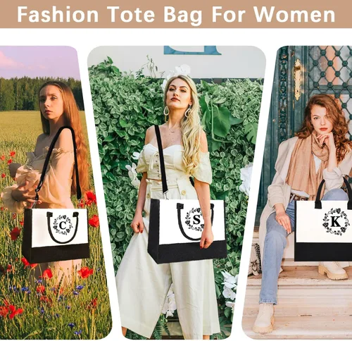 Miniatura 6 de Adyoung - Bolsas de mano con monograma, 3 bolsas de mano personalizadas con iniciales para mujeres, regalos de cumpleaños, bolsa de lona con letras
