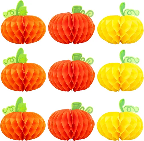 Gyufise 6 centros de mesa de calabaza, calabaza de papel, panal, calabaza, centros de mesa de calabaza, calabazas de tejido 3D, decoración colgante