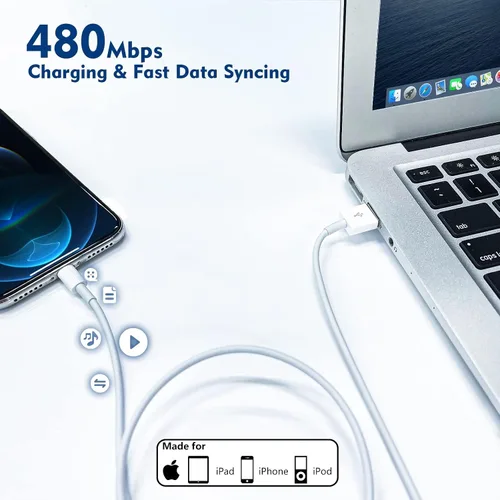 Miniatura 3 de Cargador para iPhone Apple, [Certificado Apple MFi] Paquete de 2 cables Lightning de carga rápida de 1 metro, cable de carga USB de pared, adaptador