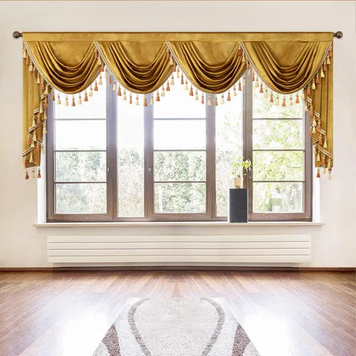 Miniatura 64 de VOGOL Cenefa de cortinas de terciopelo grueso para dormitorio, cenefas de cascada de lujo con aislamiento térmico dorado para sala de estar formal