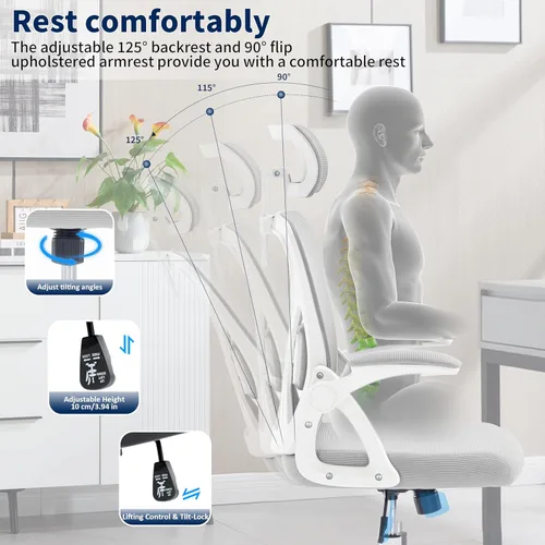 Miniatura 7 de Silla de Oficina, Silla de Escritorio Ergonómica con Soporte Lumbar Ajustable, Silla de Oficina Gris de 400 Libras Silla de Computadora de Malla