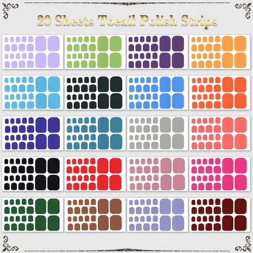 Miniatura 2 de 20 hojas de tiras de esmalte de uñas de los pies para mujer, calcomanías de color sólido para uñas de los pies, envolturas completas para niñas