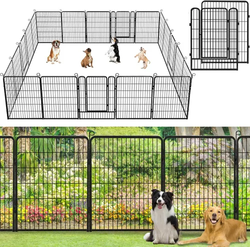Miniatura 11 de Valla de jardín con puerta, 22 pies de largo x 32 pulgadas de alto, valla de jardín para patio, 10 paneles para perros sin excavar al aire libre