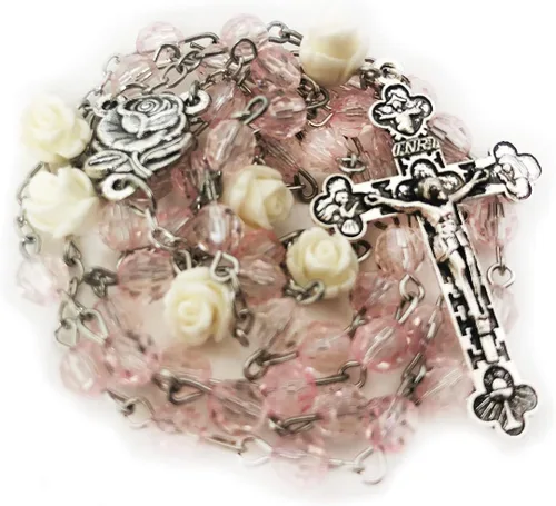 Miniatura 2 de Lourdes - Rosario de rosa rubor para mujer, regalo católico, collar de rosario para mujer