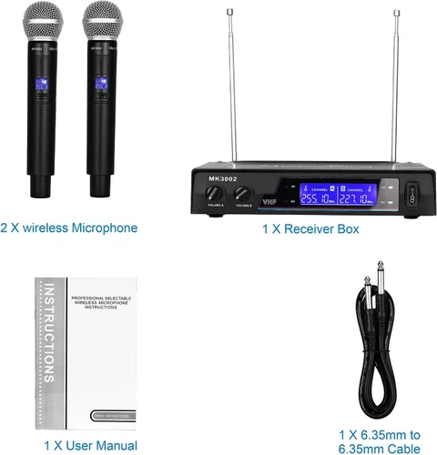 Miniatura 7 de MicrocKing Sistema de micrófono inalámbrico, micrófonos dinámicos de mano, rango de funcionamiento de 150 pies, 16 horas de uso continuo, ideal