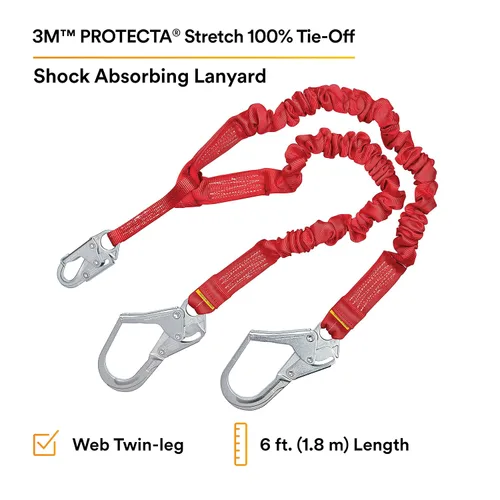 Miniatura 2 de 3M Protecta PRO 1340161 - Cordón de absorción de impactos 100% elástico, gancho a presión en el centro, ganchos de acero para barras de refuerzo