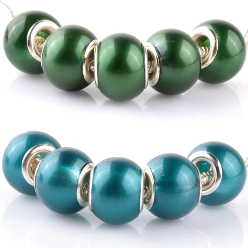 Miniatura 4 de RUBYCA Mezcla de perlas de imitación de cristal de Murano pulsera de encanto europeo espaciador color plata 100pcs DIY