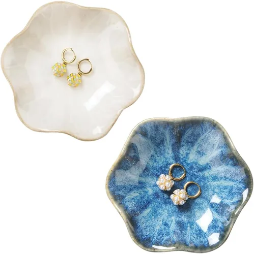 2 piezas de plato con forma de hoja de loto, cuenco pequeño para llaves, bandeja de cerámica para joyas, organizador de collares, aretes para mamá,