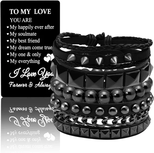 Miniatura 17 de Eigso Juego de 4 pulseras de cuero punk, con tachuelas de roca para hombres y mujeres, estilo retro, clásico, con pinchos, de metal, para hombre