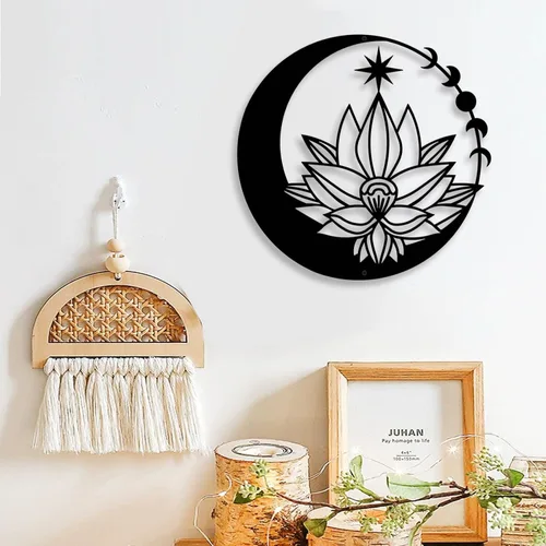 Miniatura 11 de DUOOLN Decoración de Pared de Mandala de Metal, Arte de Pared de Metal de Flor de Loto Moderna Negra, Decoración de Meditación Espiritual de Loto