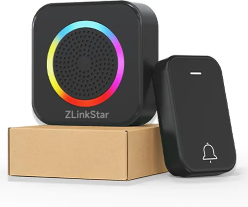 Kit de timbre inalámbrico, timbre autoalimentado sin batería, rango de 600 pies, 63 campanas seleccionables, volumen ajustable con luz RGB, timbre