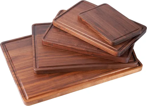 Miniatura 9 de AZRHOM Tabla de cortar de madera de nogal, tablas de cortar pequeñas de madera de 12 x 8 pulgadas con ranura profunda para jugo y mango lateral