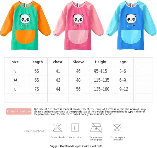 Miniatura 6 de Delantal para pintar para niños, delantal con bolsillos para niños y niñas, impermeable, manga larga, delantal de artista, Azul Panda