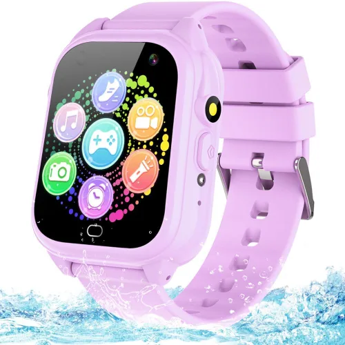 Reloj Inteligente Impermeable para Niños de 3-12 Años Niños y Niñas Juguetes con 26 Juegos Cámara de Video Podómetro Reproductor de Música 2. Morados