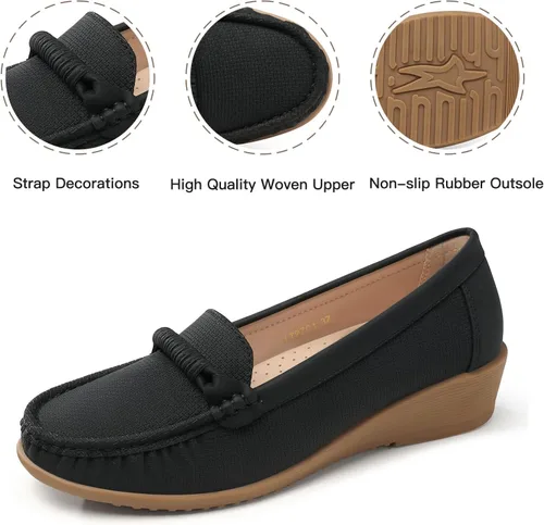 Miniatura 3 de TOMOFON - Mocasines para mujer, zapatos planos de piel, cómodos, cómodos, con arco y soporte ancho