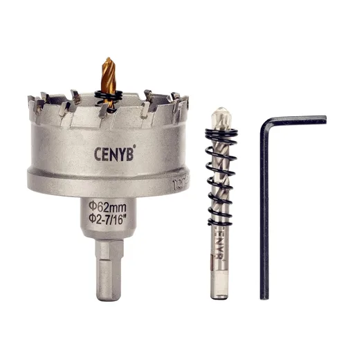 Miniatura 80 de 10 piezas (16-54 mm) Kit de sierra perforadora de carburo TCT para metales duros. Incluye 2 brocas de titanio, 1 broca piloto escalonada y 2 llaves