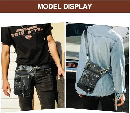 Miniatura 2 de Handadsume Riñonera de lona resistente al agua + cuero para motocicleta, riñonera de viaje para muslo, bolsa para hombres y mujeres, FB2141, 100%