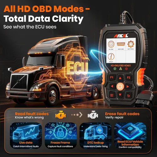Miniatura 3 de ANCEL Escáner de Camión Resistente HD601 Herramienta de Diagnóstico de Sistema Completo para Diésel Compatible con Cummins, Detroit, Freightliner