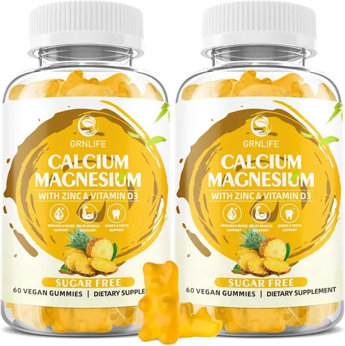 Miniatura 9 de Suplemento de calcio y magnesio y zinc con vitamina D3, gomitas de calcio sin azúcar para mujeres y hombres, gomitas de magnesio de alta potencia
