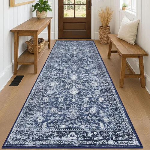 Miniatura 63 de KILOCOCO Alfombra lavable de 2 x 3 para entrada, estampado floral vintage, suave, antideslizante, azul, alfombras de cocina, tapete