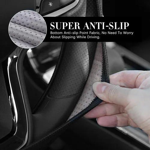 Miniatura 2 de Funda Deportiva de Cuero para Volante Accesorios de Automóvil, Tamaño Universal se Ajusta a Volantes de 14-15 Pulgadas de Todos los Vehículos