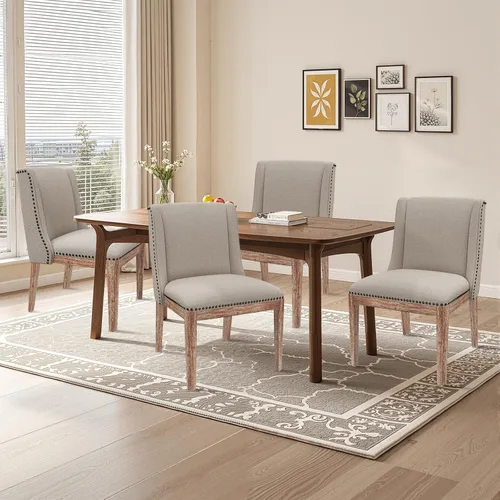 Miniatura 24 de MALOL Juego de 2 sillas de comedor, sillas laterales de cocina tapizadas de tela con patas de madera para uso en cocina y restaurante, color beige