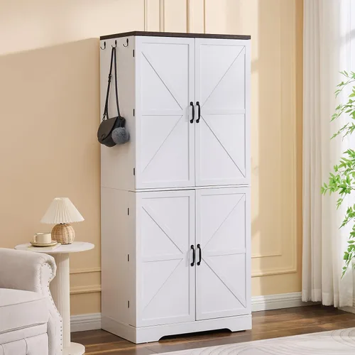 Miniatura 8 de LIDYUK Armario Armoire - Armario de almacenamiento de 72 pulgadas de alto con barra para colgar, estantes y cajón, armario independiente con puerta