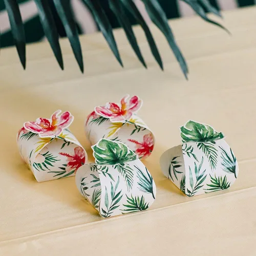 Miniatura 3 de Cajas de papel de regalo de boda de forma única, hoja de palmera, juego de 10