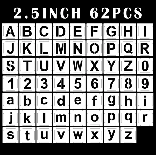 Miniatura 14 de Plantillas grandes de letras con números para manualidades, 62 unidades, plantillas de plástico reutilizables para pintar en madera, pared, tela, 6