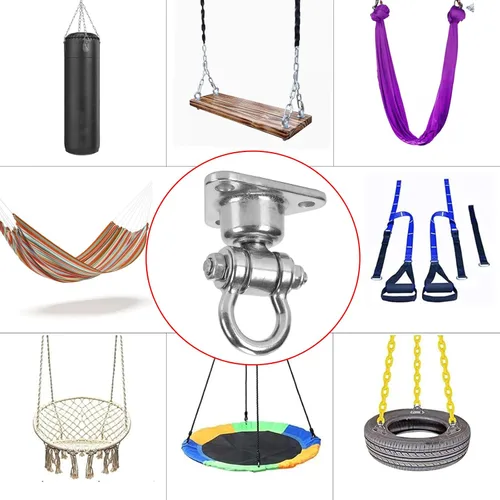 Miniatura 3 de Colgador de columpio con rodamiento silencioso giratorio Colgador de acero inoxidable resistente 180°+360° Gancho giratorio de columpio Capacidad