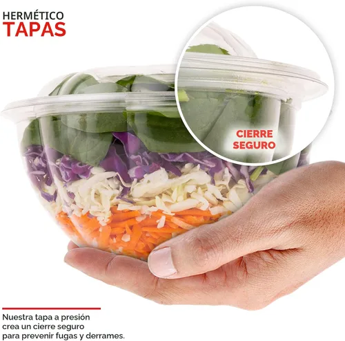 Miniatura 4 de Stock Your Home Tazones para ensaladas de plástico transparente de 32 onzas con tapas desechables (paquete de 50 unidades), recipiente mediano