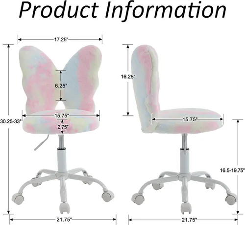 Miniatura 3 de Sillas de escritorio con diseño de mariposa para niños, sillas de estudio para niñas estudiantes, sillas ajustables para computadora, silla