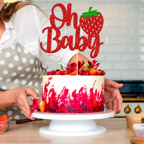 Miniatura 5 de 1 paquete de 1 decoración para cupcakes con purpurina para el primer cumpleaños de fresas para frutas, baby shower, 1er cumpleaños, decoración