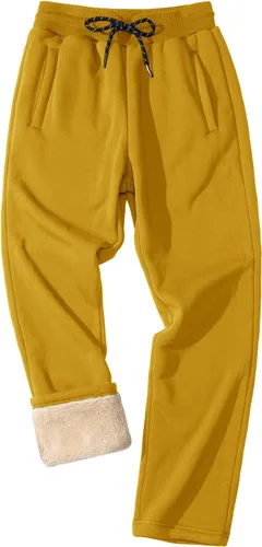 FASKUNOIE Pantalones de forro polar de invierno para hombre, pesados y cálidos, con forro de sherpa, pantalones deportivos para correr con bolsillos