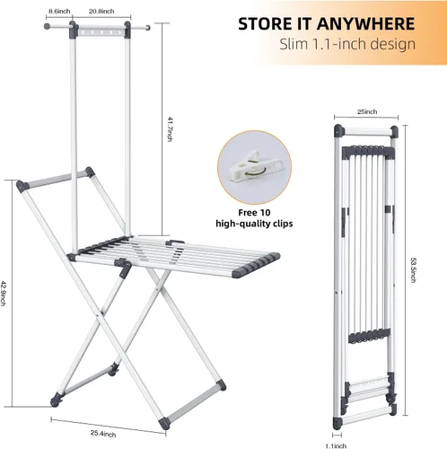 Miniatura 5 de Estante de secado de ropa, estante plegable para ropa interior y exterior, 10 clips para calcetines, estante de secado plegable que ahorra espacio