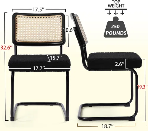 Miniatura 2 de KROFEM Juego de 2 sillas de comedor, sillas modernas de ratán para la cocina, diseño moderno de mediados de siglo, estructura de cromo pulido, Negro